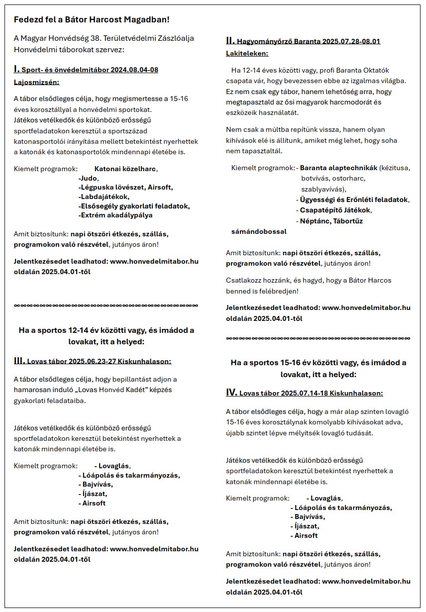 honvedelmi taborok 2025